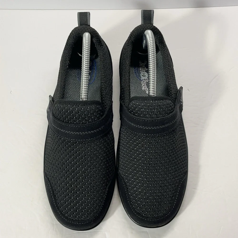 Ortho Feet Womens Quincy Ortho Shoes Black Comfort Slip On Walking 7.5D Wide